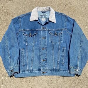 VTG Unionbay Denim Trucker Jacket‎ Mens L Corduroy Collar Jean Moto Grunge Y2K